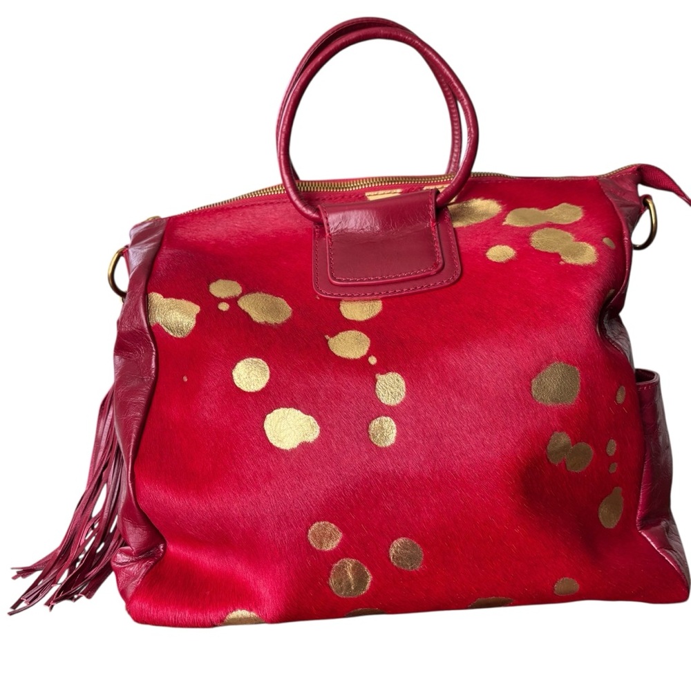 HOBO Large Red Sheila Gold Leaf Calf Hair Front Bag